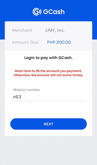 Step 4: Please enter your phone number to log in to your GCash account