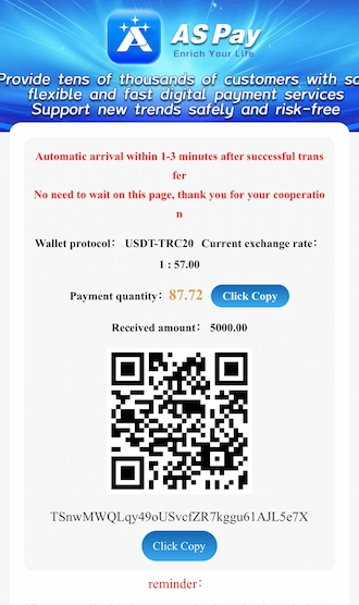 Step 2: Please open your USDT Wallet and make a transfer to the information we have displayed