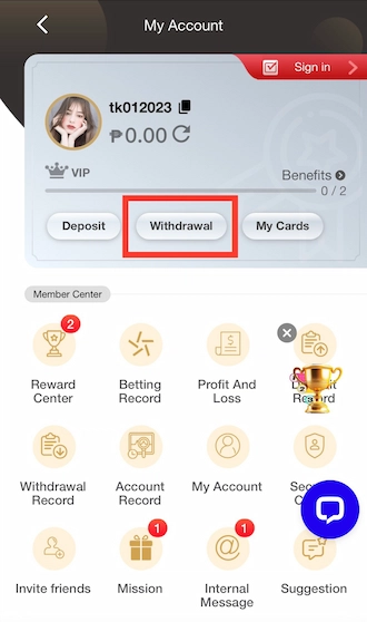 Step 1: PHMACAO COM log in to your betting account and click on Withdraw
